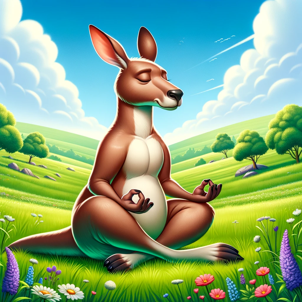 Kangaroo meditating in a park