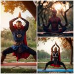 Superheroes in Yoga posture