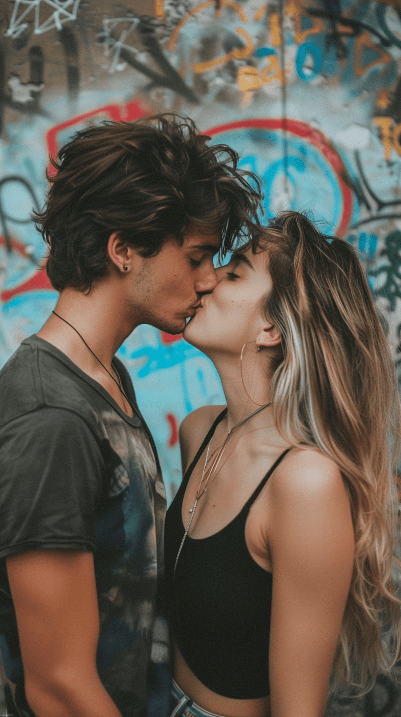 COUPLE KISSING BACKGROUND GRAFFITI