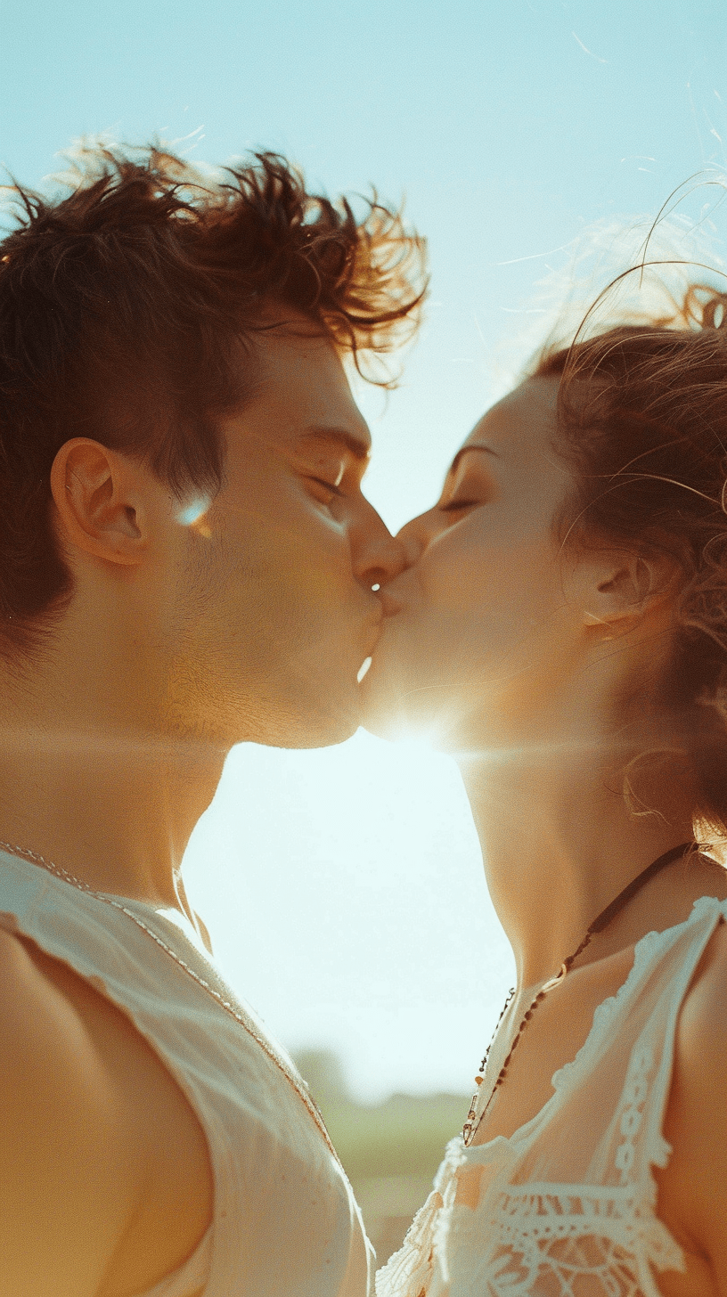 COUPLE KISSING BACKGROUND SUNRISE