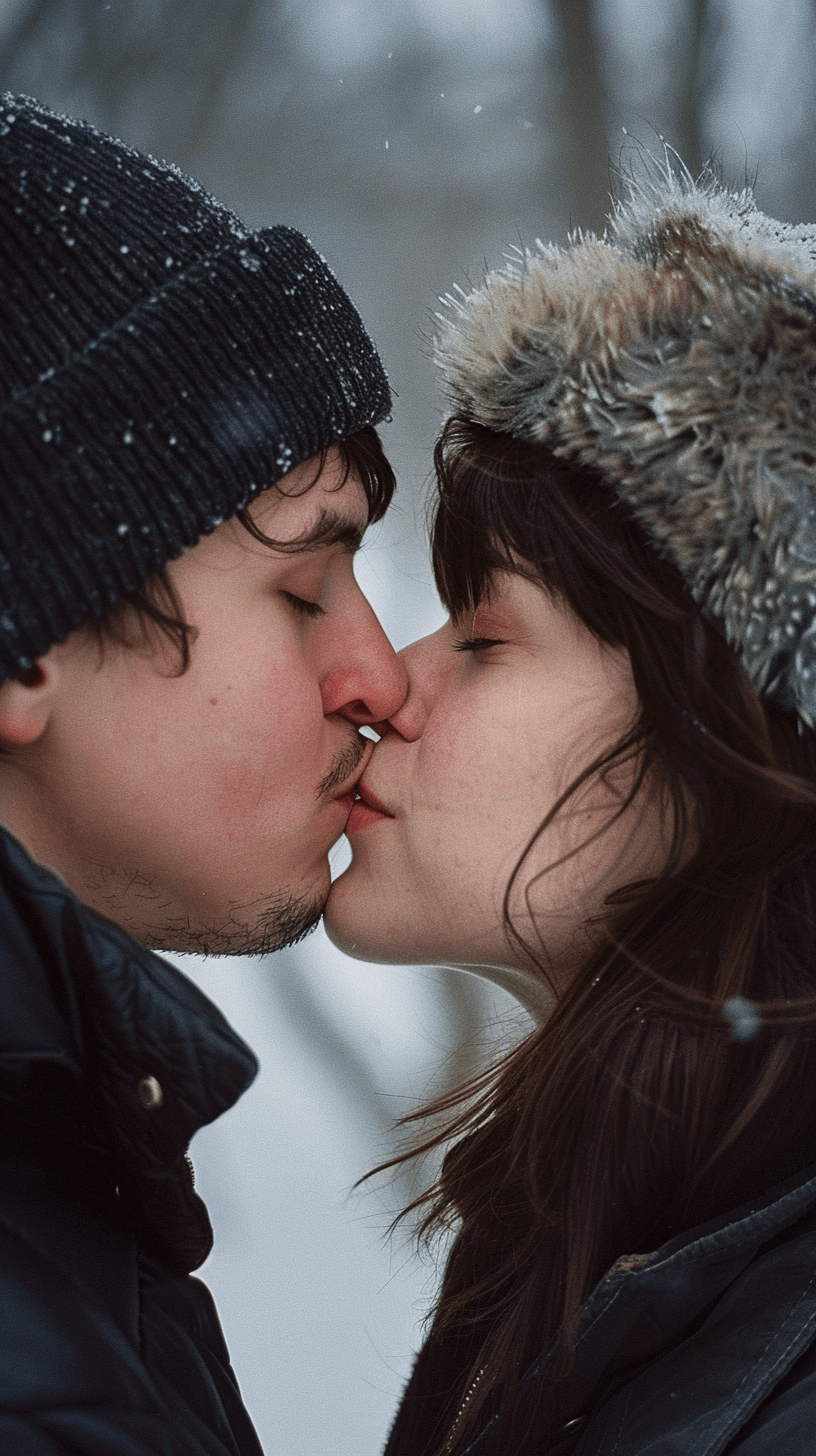 COUPLE KISSING BACKGROUND COLD WEATHER