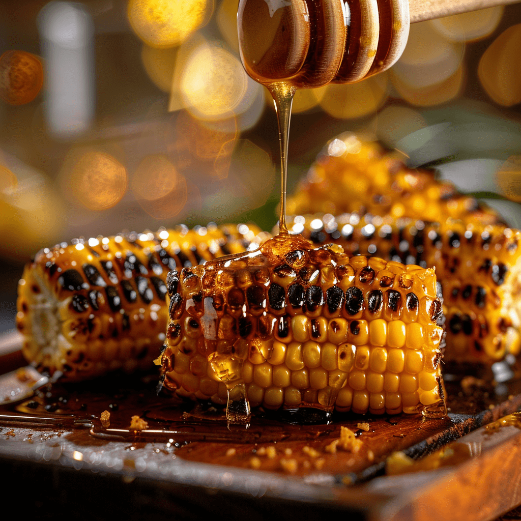 Corn drizzled with honey