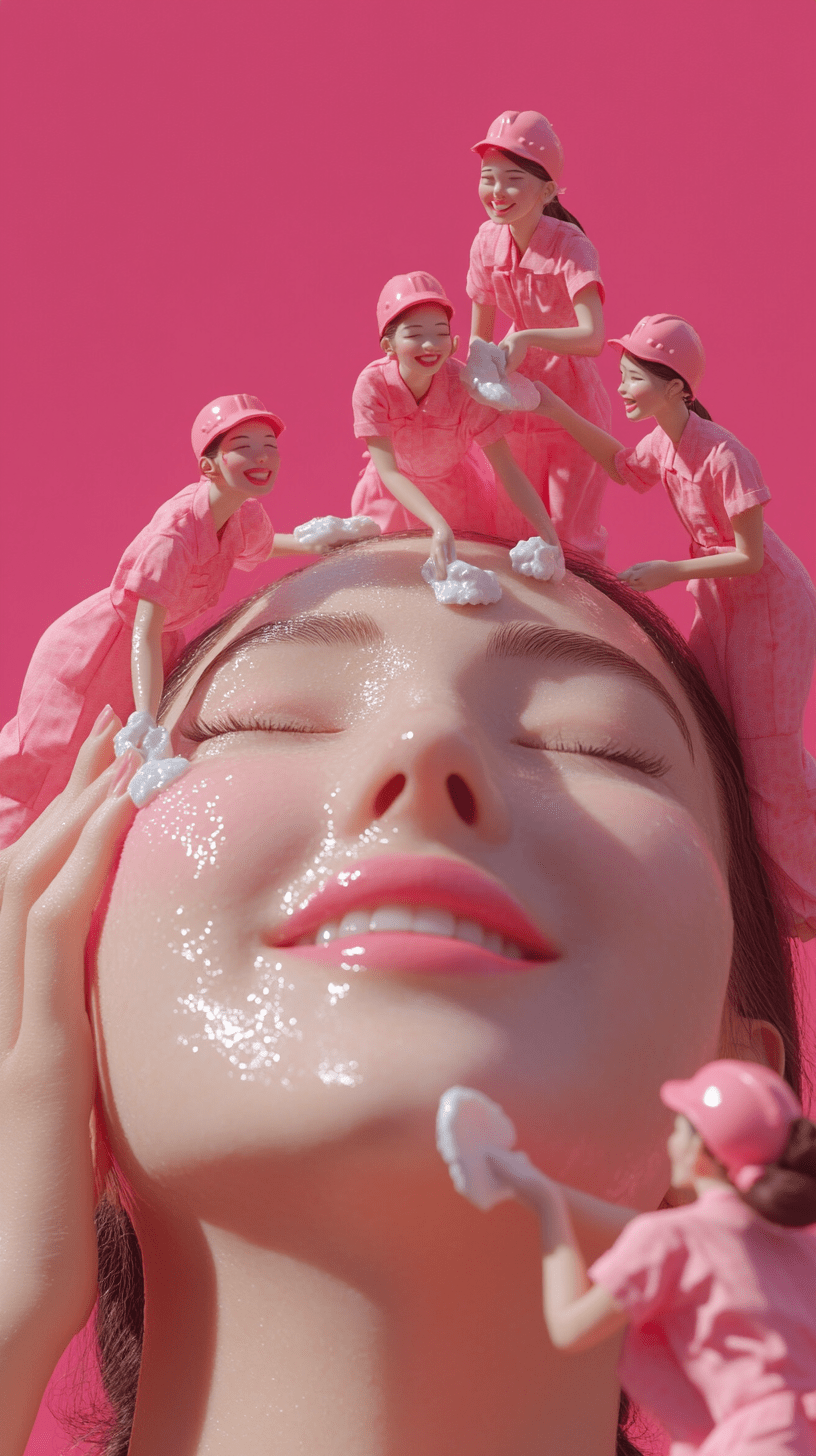 Midjourney Prompt for Miniature workers cleaning face