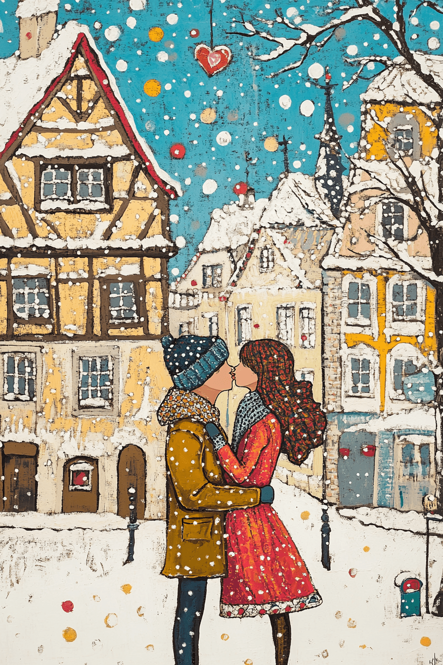 kissing couple in Winter Rothenburg
