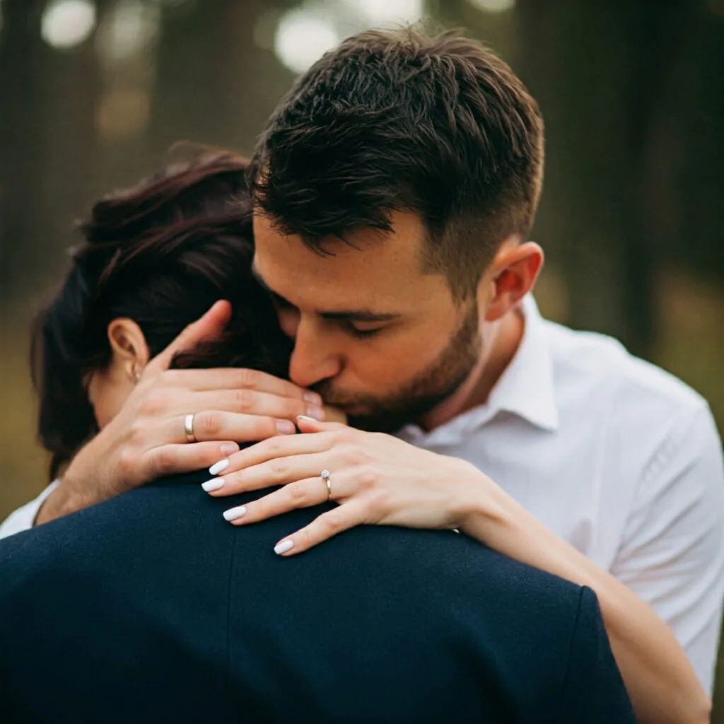 a man and woman kissing