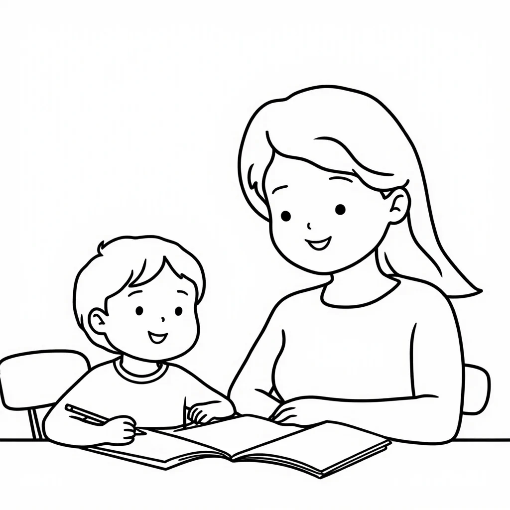 Midjourney Prompt for coloring book mom with kid 1